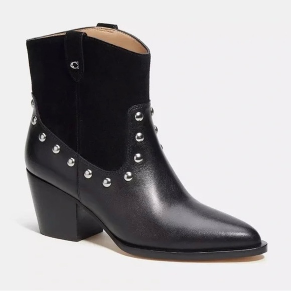 Coach Black Western Cowboy Ankle Boots New Size 6.5 - Picture 1 of 10